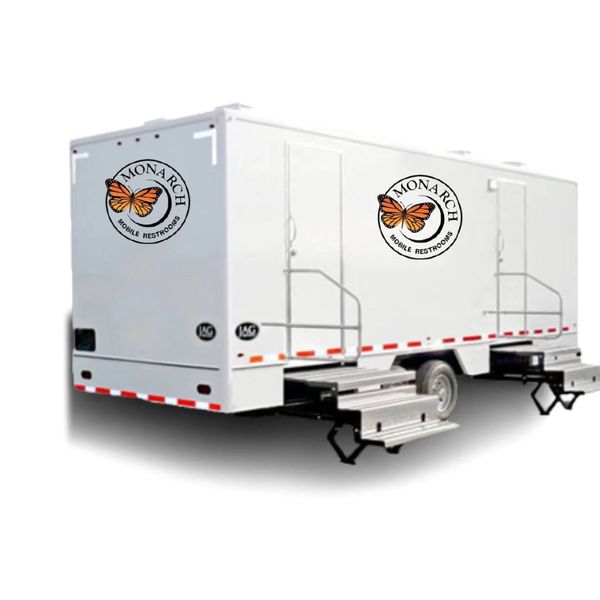 8 stall restroom unit featuring logo