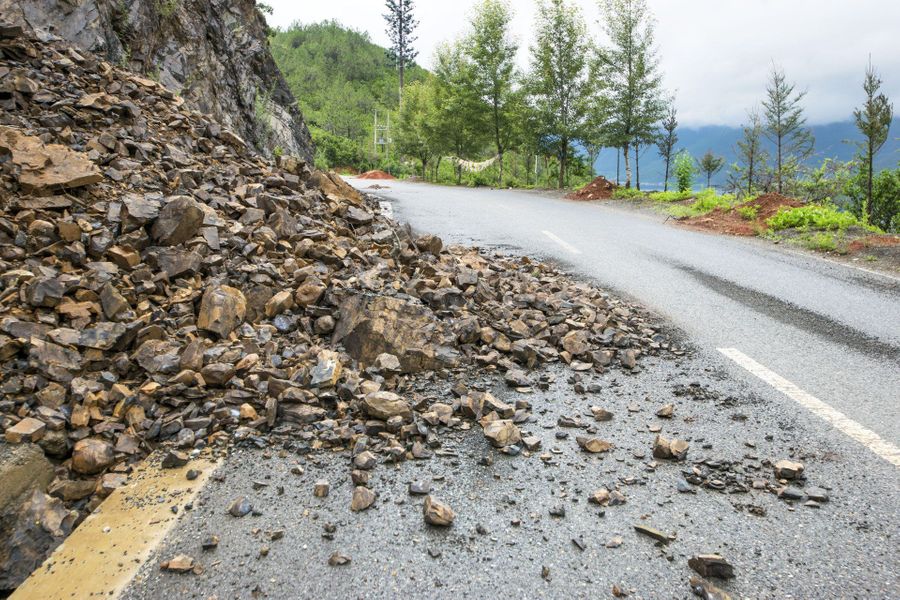 rock slide on road