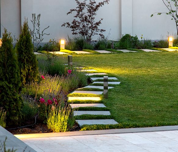 outdoor landscape lighting on path