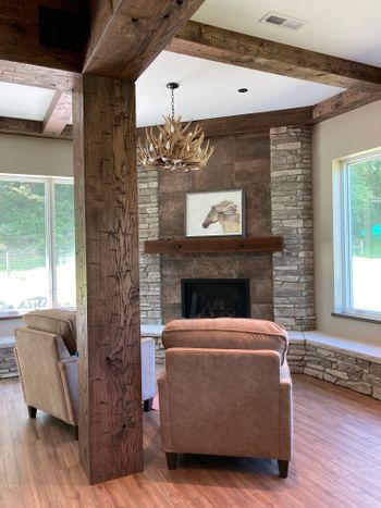 FINISHED PROJECT GALLERY  fireplace mantle with Oak faux beams. Athens, Oh.jpg