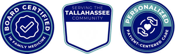 badges: board certified in family medicine, serving the tallahassee community, personalized patient-centered care