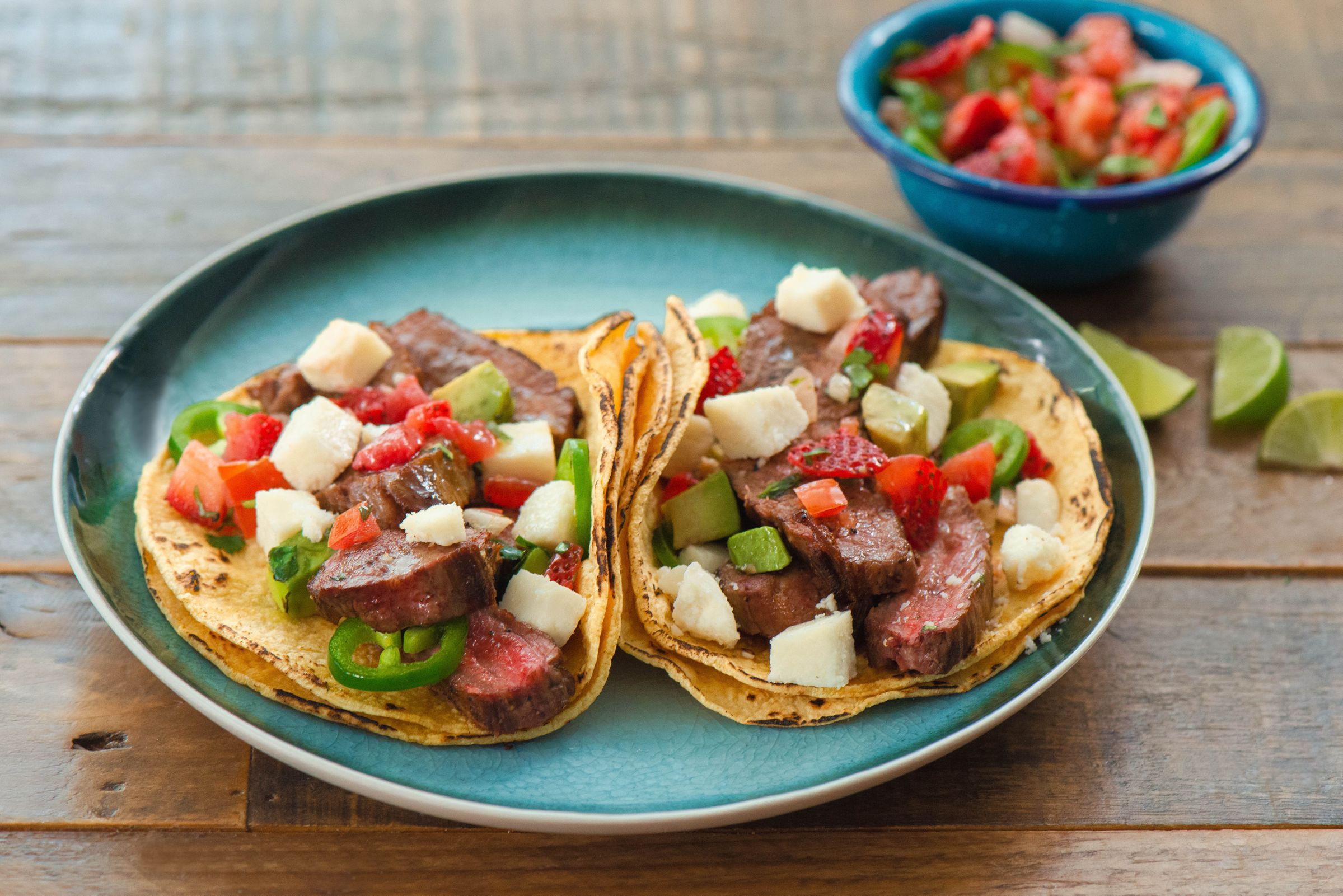 Carne Asada Tacos with Strawberry Pico de Gallo