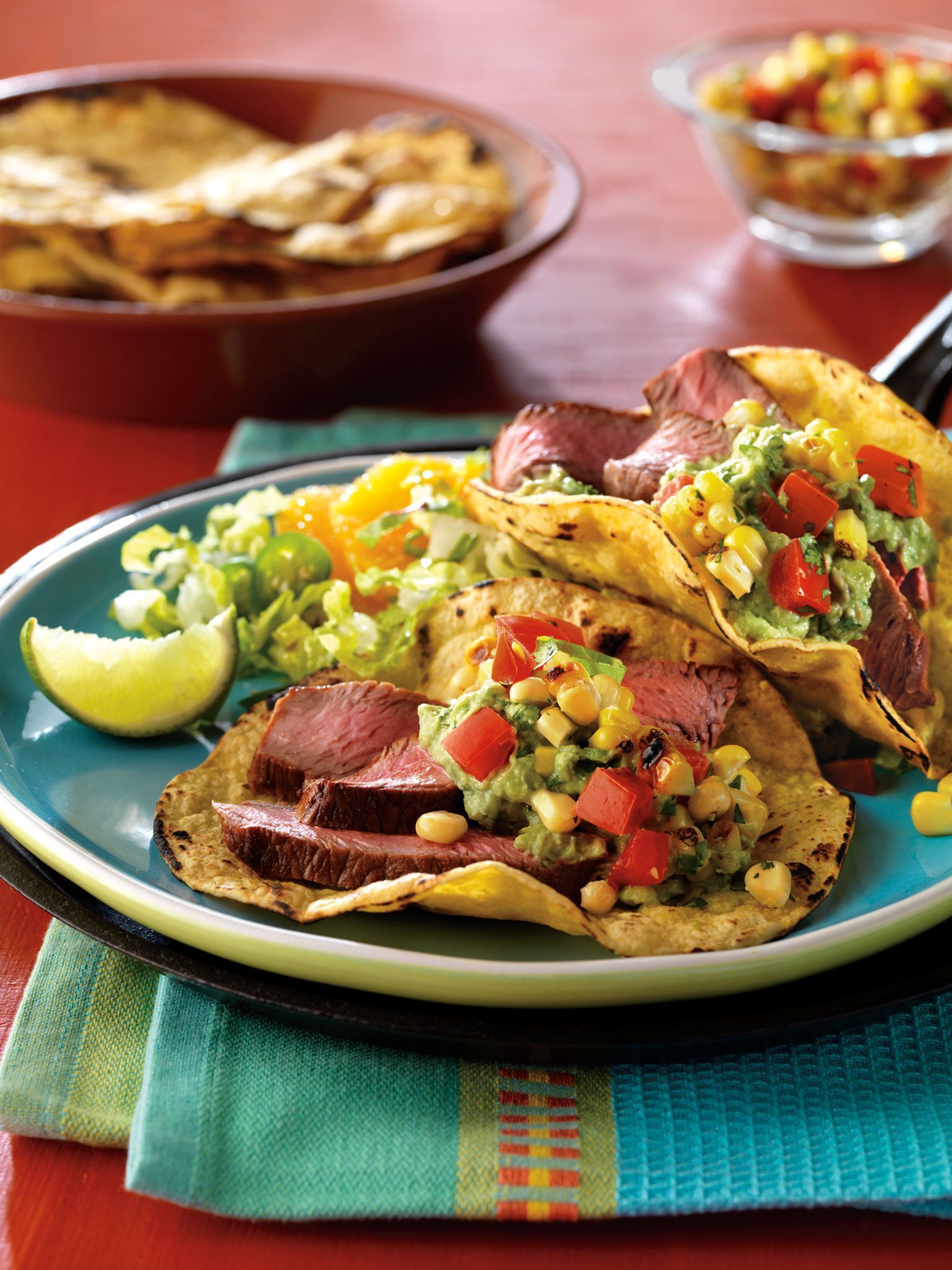 Cumin - Rubbed Steak Tacos with Spicy Grilled Corn Salsa