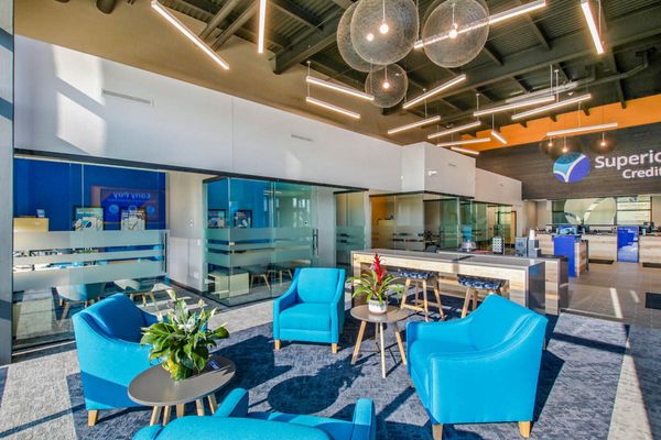 Lobby seating at Superior Choice Credit Union in Rice Lake, WI - Hoeft Builders