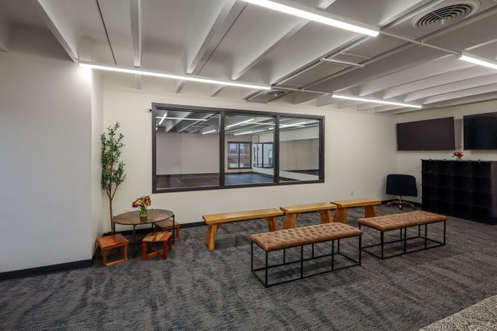 Dance studio parents lounge construction at Christine's Dance Company in Rice Lake, WI, built by Hoeft Builders. Parent's lounge at Christine's Dance Company in Rice Lake, WI - Hoeft Builders