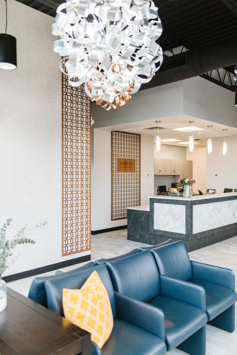 Interior construction of the lobby at Horton Orthodontics in Woodbury, Minnesota, built by Hoeft Builders Lobby construction at Horton Orthodontics in Woodbury, MN - Hoeft Builders