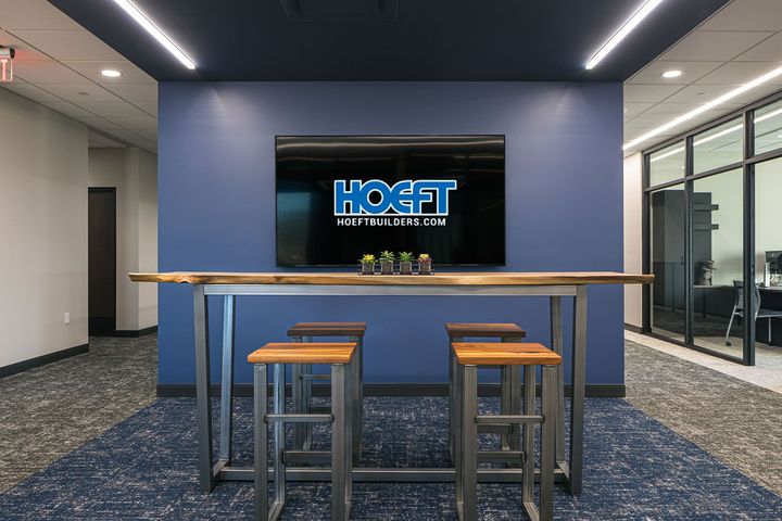 Collab space design and construction at Hoeft Builders in Eau Claire, WI Corporate office collab space construction at Hoeft Builders in Eau Claire, WI