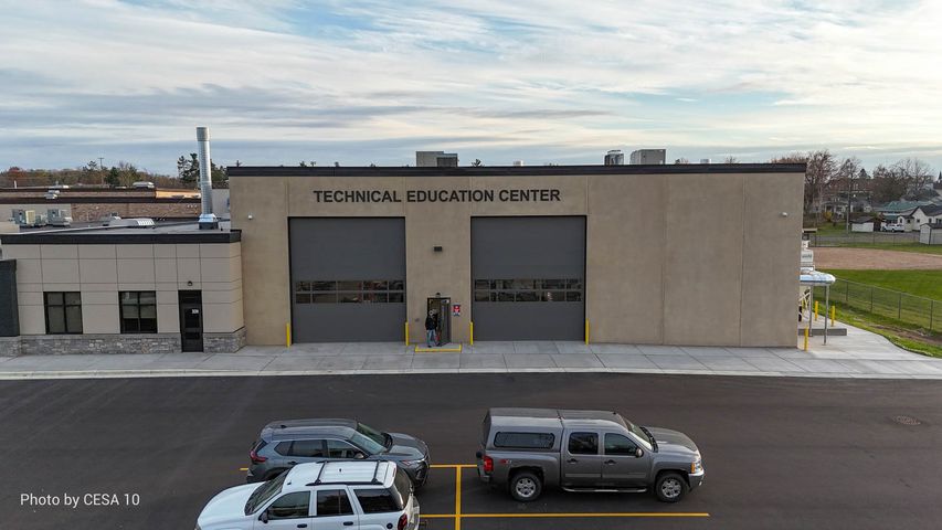 Tech ed center exterior construction at Cadott High School in northwest WI - Hoeft Builders