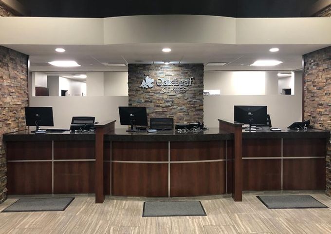 Reception area construction at Oakleaf Clinic in Chippewa Falls, Wisconsin. Commercial contractor Hoeft Builders Reception at Oakleaf Clinic in Chippewa Falls, WI - Hoeft Builders