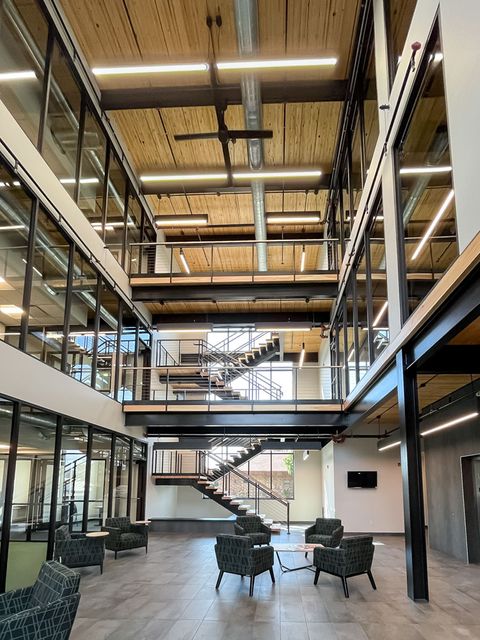 Corporate office atrium construction at Cedar Corporation in Menomonie, WI - Hoeft Builders