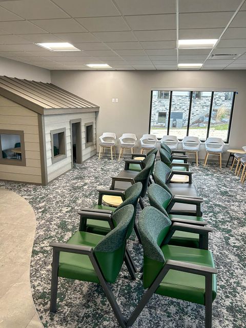 Interior renovation at Oakleaf Pediatrics in Eau Claire, Wisconsin, featuring waiting area, general contractor Hoeft Builders Waiting area renovation at Oakleaf Pediatrics in Eau Claire, WI - Hoeft Builders
