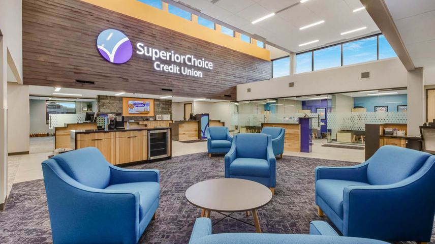 Renovated lobby at Superior Choice Credit Union in Superior, WI - Hoeft Builders