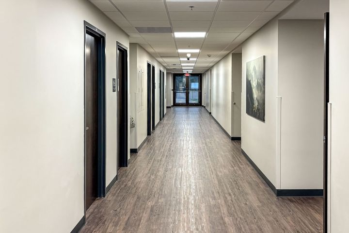 Image of the hallway from an elementary school renovation for Veritas Classical Academy in Chippewa Falls, WI - remodeled by Hoeft Builders. Elementary hallway from school renovation at Veritas Classical Academy in Chippewa Falls, WI - Hoeft Builders