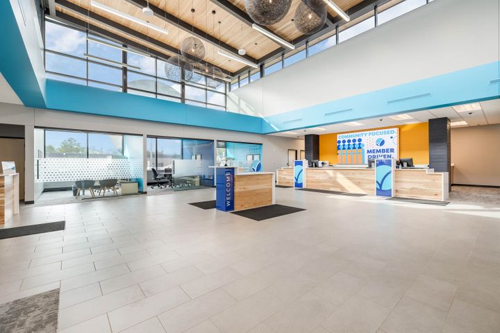 Credit union lobby interior for Superior Choice in Hayward, WI - Hoeft Builders