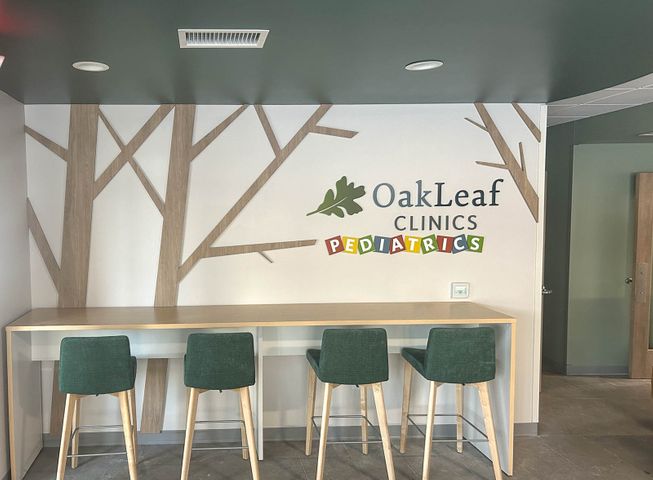 Interior renovation at Oakleaf Pediatrics in Eau Claire, Wisconsin, general contractor Hoeft Builders Lobby at Oakleaf Pediatrics in Eau Claire, WI - Hoeft Builders