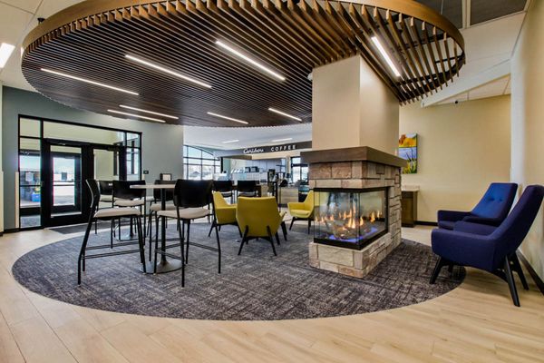 Lobby construction at Pillar Bank and Caribou Coffee in Chippewa Falls, WI - Hoeft Builders