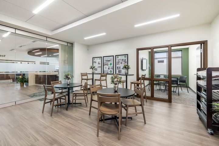 Cafe seating area construction at First State Bank in Rosemount, MN - Hoeft Builders