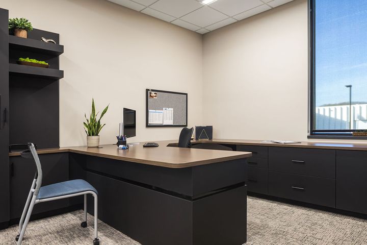 Individual office construction at Hoeft Builders in Eau Claire, WI with built-in casework Corporate office interior construction at Hoeft Builders in Eau Claire, WI
