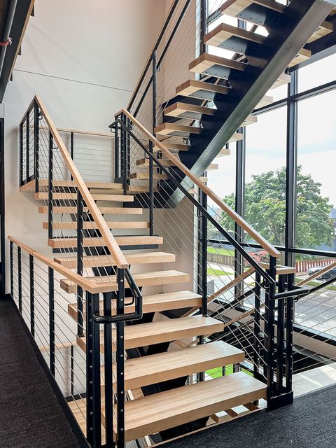 Corporate office interior stair construction at Cedar Corporation in Menomonie, WI - Hoeft Builders