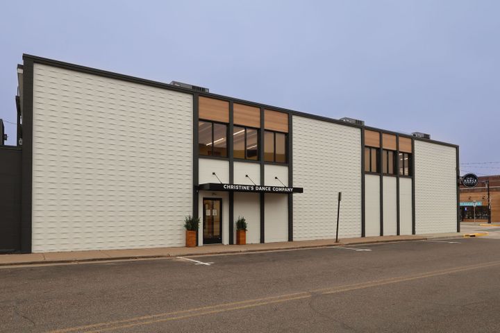 Exterior construction at Christine's Dance Company in Rice Lake, WI, built by Hoeft Builders. Exterior facade renovation at Christine's Dance Company in Rice Lake, WI - Hoeft Builders