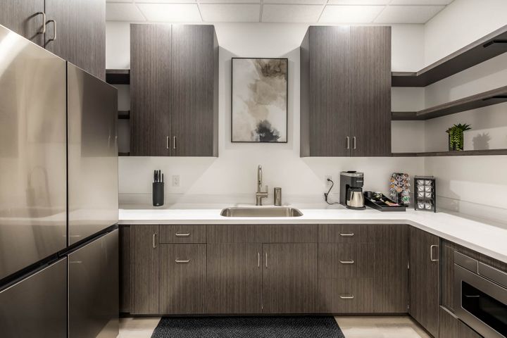 Office renovation with a small breakroom kitchen at Mosaic Technologies in Cameron, WI – Hoeft Builders