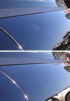 Image of a vehicle with a dent and then an image of the dent removed