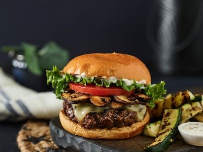 Mushroom Swiss Burger with Jalapeno Aioli