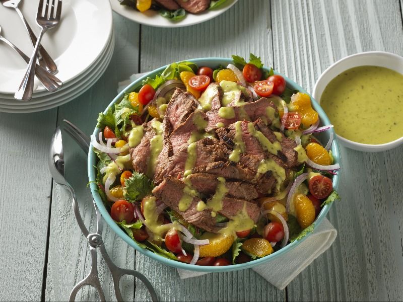 Grilled Spicy Steak Salad with Guacamole Salsa