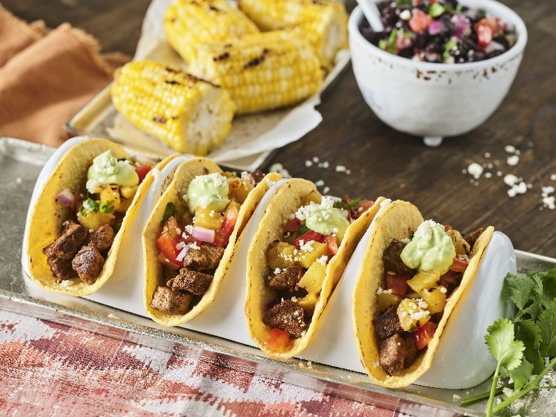 Ancho Chile Spiced Street Tacos with Pineapple Salsa & Jalapeno Crema